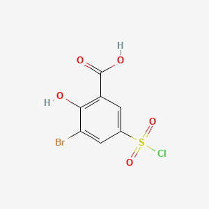 molecular formula C7H4BrClO5S B13483237 3-Bromo-5-(chlorosulfonyl)-2-hydroxybenzoic acid 