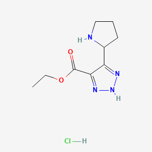 molecular formula C9H15ClN4O2 B13483446 ethyl 5-(pyrrolidin-2-yl)-1H-1,2,3-triazole-4-carboxylate hydrochloride 