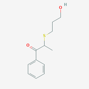 molecular formula C12H16O2S B13483453 2-((3-Hydroxypropyl)thio)-1-phenylpropan-1-one 