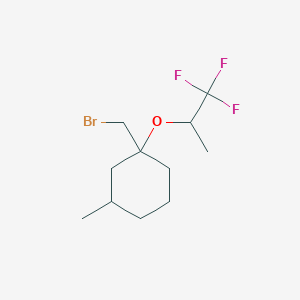 molecular formula C11H18BrF3O B13483494 1-(Bromomethyl)-3-methyl-1-((1,1,1-trifluoropropan-2-yl)oxy)cyclohexane 