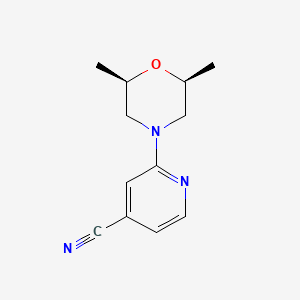 molecular formula C12H15N3O B13483902 2-((2R,6S)-2,6-Dimethylmorpholino)isonicotinonitrile 