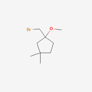 molecular formula C9H17BrO B13485784 1-(Bromomethyl)-1-methoxy-3,3-dimethylcyclopentane 