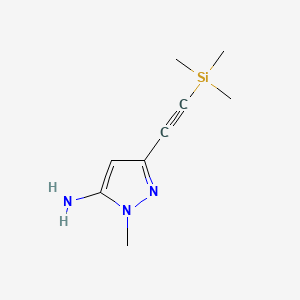 molecular formula C9H15N3Si B13487528 1-methyl-3-[2-(trimethylsilyl)ethynyl]-1H-pyrazol-5-amine 