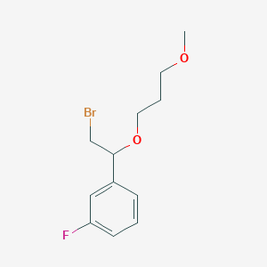 molecular formula C12H16BrFO2 B13488046 1-(2-Bromo-1-(3-methoxypropoxy)ethyl)-3-fluorobenzene 