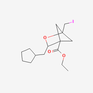 molecular formula C15H23IO3 B13488448 Ethyl 3-(cyclopentylmethyl)-1-(iodomethyl)-2-oxabicyclo[2.1.1]hexane-4-carboxylate 