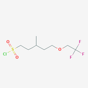 molecular formula C8H14ClF3O3S B13490308 3-Methyl-5-(2,2,2-trifluoroethoxy)pentane-1-sulfonyl chloride 