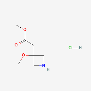 molecular formula C7H14ClNO3 B13490323 Methyl 2-(3-methoxyazetidin-3-yl)acetate hydrochloride 