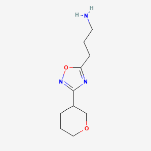 molecular formula C10H17N3O2 B13491444 3-(3-(Tetrahydro-2h-pyran-3-yl)-1,2,4-oxadiazol-5-yl)propan-1-amine 