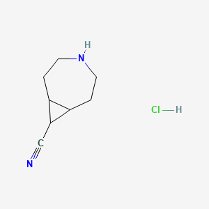 molecular formula C8H13ClN2 B13492250 4-azabicyclo[5.1.0]octane-8-carbonitrile hydrochloride, Mixture of diastereomers 