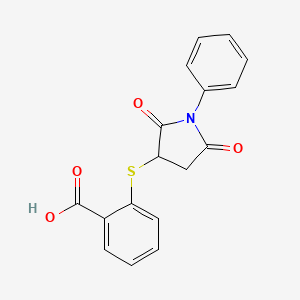 molecular formula C17H13NO4S B1349281 2-(2,5-Dioxo-1-phenyl-pyrrolidin-3-ylsulfanyl)-benzoic acid CAS No. 301229-04-9