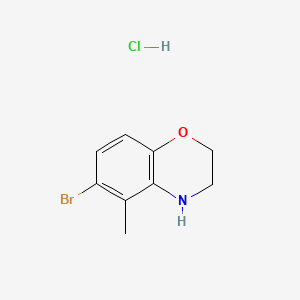 molecular formula C9H11BrClNO B13492875 6-bromo-5-methyl-3,4-dihydro-2H-1,4-benzoxazine hydrochloride 