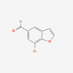 molecular formula C9H5BrO2 B13493192 7-Bromobenzofuran-5-carbaldehyde 