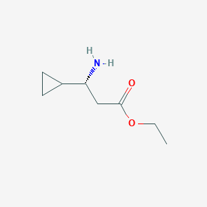 molecular formula C8H15NO2 B13494366 Ethyl (3R)-3-amino-3-cyclopropylpropanoate 