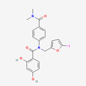 molecular formula C21H19IN2O5 B13497228 N-(4-(Dimethylcarbamoyl)phenyl)-2,4-dihydroxy-N-((5-iodofuran-2-yl)methyl)benzamide 