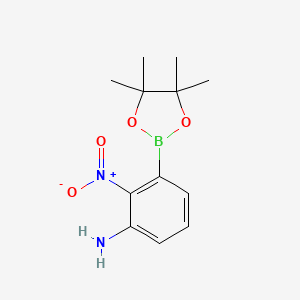 molecular formula C12H17BN2O4 B13498340 2-Nitro-3-(4,4,5,5-tetramethyl-1,3,2-dioxaborolan-2-yl)aniline 