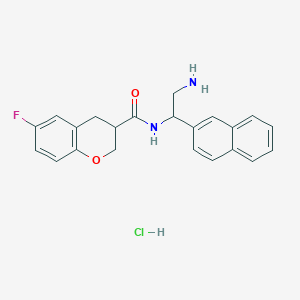 molecular formula C22H22ClFN2O2 B13499602 N-[2-amino-1-(naphthalen-2-yl)ethyl]-6-fluoro-3,4-dihydro-2H-1-benzopyran-3-carboxamide hydrochloride 