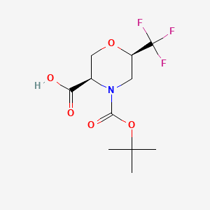 molecular formula C11H16F3NO5 B13499758 rac-(3R,6R)-4-[(tert-butoxy)carbonyl]-6-(trifluoromethyl)morpholine-3-carboxylic acid, cis 