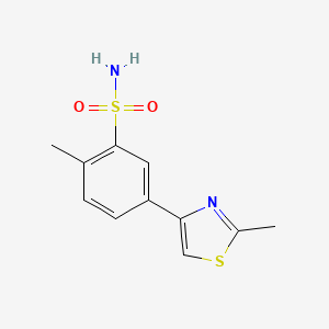 molecular formula C11H12N2O2S2 B13499980 Benzenesulfonamide, 2-methyl-5-(2-methyl-4-thiazolyl)- CAS No. 66047-80-1