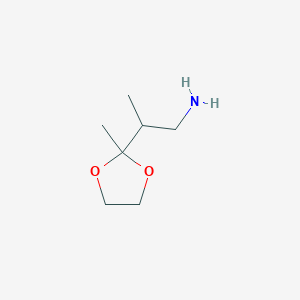 molecular formula C7H15NO2 B13500408 2-(2-Methyl-1,3-dioxolan-2-yl)propan-1-amine 