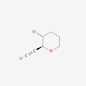 molecular formula C7H9BrO B13501664 rac-(2R,3S)-3-bromo-2-ethynyloxane, trans 