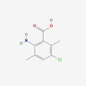 molecular formula C9H10ClNO2 B13501683 2-Amino-5-chloro-3,6-dimethylbenzoic acid 