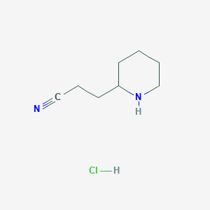 molecular formula C8H15ClN2 B13501747 3-(Piperidin-2-yl)propanenitrile hydrochloride CAS No. 2098074-45-2