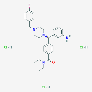 molecular formula C29H38Cl3FN4O B13502224 4-[(R)-(3-aminophenyl)({4-[(4-fluorophenyl)methyl]piperazin-1-yl})methyl]-N,N-diethylbenzamide trihydrochloride 