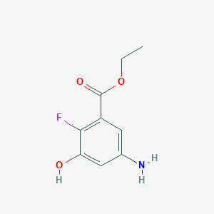 molecular formula C9H10FNO3 B13502509 Ethyl 5-amino-2-fluoro-3-hydroxybenzoate 