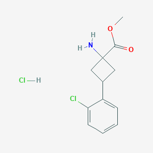 molecular formula C12H15Cl2NO2 B13502599 Methyl 1-amino-3-(2-chlorophenyl)cyclobutane-1-carboxylate hydrochloride 