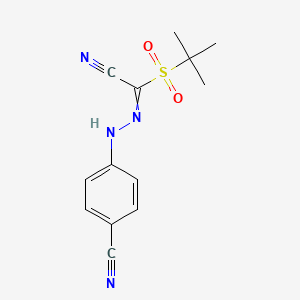 molecular formula C13H14N4O2S B1350479 1-tert-butylsulfonyl-N-(4-cyanoanilino)methanimidoyl cyanide 