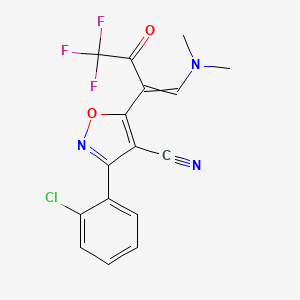 molecular formula C16H11ClF3N3O2 B1350505 3-(2-Chlorophenyl)-5-[2-(dimethylamino)-1-(2,2,2-trifluoroacetyl)vinyl]-4-isoxazolecarbonitrile 