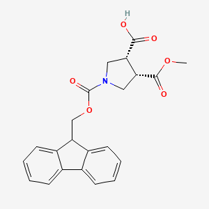 molecular formula C22H21NO6 B13506044 rac-(3R,4S)-1-{[(9H-fluoren-9-yl)methoxy]carbonyl}-4-(methoxycarbonyl)pyrrolidine-3-carboxylic acid, cis 