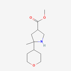 molecular formula C12H21NO3 B13507797 Methyl 5-methyl-5-tetrahydropyran-4-yl-pyrrolidine-3-carboxylate 