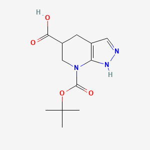 molecular formula C12H17N3O4 B13507906 7-(tert-Butoxycarbonyl)-4,5,6,7-tetrahydro-1H-pyrazolo[3,4-b]pyridine-5-carboxylic acid 