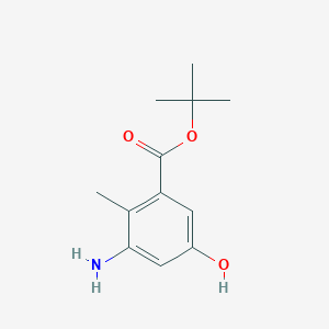 molecular formula C12H17NO3 B13510468 tert-Butyl 3-amino-5-hydroxy-2-methylbenzoate 