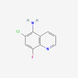 molecular formula C9H6ClFN2 B13510535 6-Chloro-8-fluoroquinolin-5-amine 