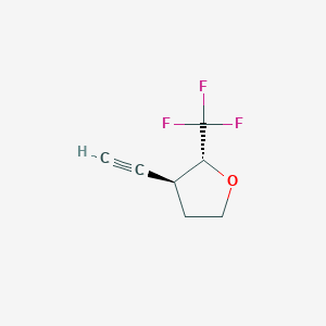 molecular formula C7H7F3O B13511658 rac-(2R,3S)-3-ethynyl-2-(trifluoromethyl)oxolane, trans 