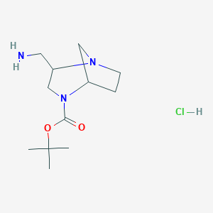 molecular formula C12H24ClN3O2 B13514246 Tert-butyl 2-(aminomethyl)-1,4-diazabicyclo[3.2.1]octane-4-carboxylate hydrochloride 