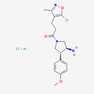 molecular formula C18H23Cl2N3O3 B13514313 rac-1-[(3R,4S)-3-amino-4-(4-methoxyphenyl)pyrrolidin-1-yl]-3-(5-chloro-3-methyl-1,2-oxazol-4-yl)propan-1-one hydrochloride, trans 