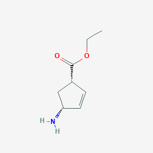 molecular formula C8H13NO2 B13514587 ethyl (1S,4R)-4-aminocyclopent-2-ene-1-carboxylate 