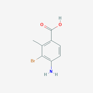 molecular formula C8H8BrNO2 B13515317 4-Amino-3-bromo-2-methylbenzoic acid 