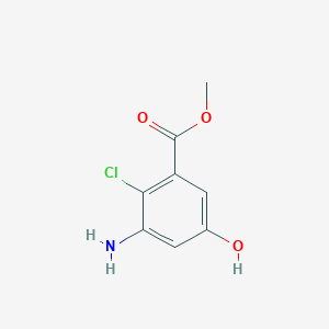 molecular formula C8H8ClNO3 B13515720 Methyl 3-amino-2-chloro-5-hydroxybenzoate 