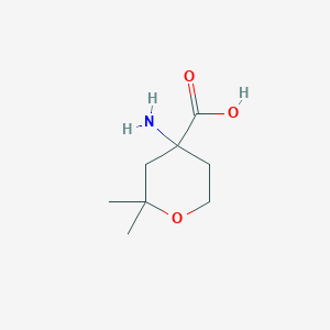 molecular formula C8H15NO3 B13515762 4-Amino-2,2-dimethyloxane-4-carboxylic acid CAS No. 55795-80-7