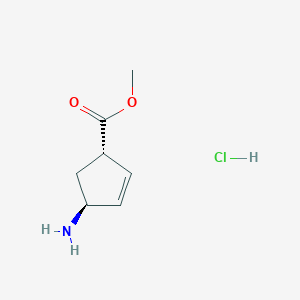 molecular formula C7H12ClNO2 B13516090 methyl (1S,4S)-4-aminocyclopent-2-ene-1-carboxylate hydrochloride 