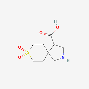 molecular formula C9H15NO4S B13516530 8,8-dioxo-8λ6-thia-2-azaspiro[4.5]decane-4-carboxylic acid 