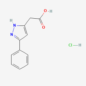 molecular formula C11H11ClN2O2 B13517345 2-(5-phenyl-1H-pyrazol-3-yl)acetic acid hydrochloride 