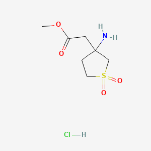 molecular formula C7H14ClNO4S B13518799 Methyl 2-(3-amino-1,1-dioxo-1lambda6-thiolan-3-yl)acetate hydrochloride 