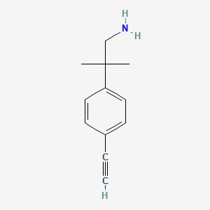 molecular formula C12H15N B13519200 2-(4-Ethynylphenyl)-2-methylpropan-1-amine 