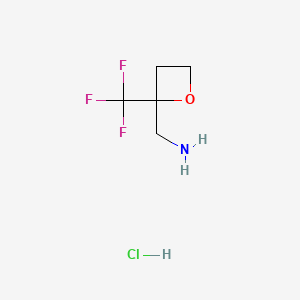 molecular formula C5H9ClF3NO B13519494 1-[2-(Trifluoromethyl)oxetan-2-yl]methanaminehydrochloride 