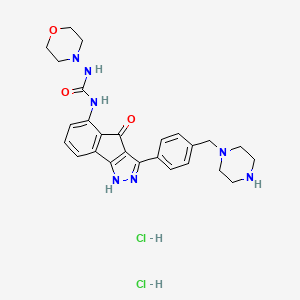 molecular formula C26H31Cl2N7O3 B13520125 1-morpholin-4-yl-3-[4-oxo-3-[4-(piperazin-1-ylmethyl)phenyl]-1H-indeno[1,2-c]pyrazol-5-yl]urea;dihydrochloride 